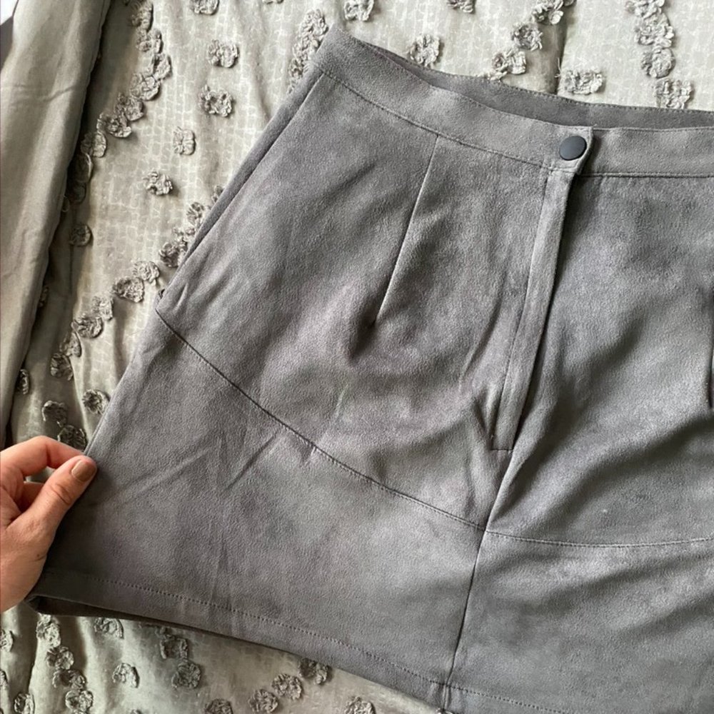 Grey Suede Mini Skirt - Picture 7 of 8